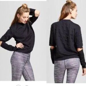 JOY LAB Black Polka Dot Open Elbow Sweater-S